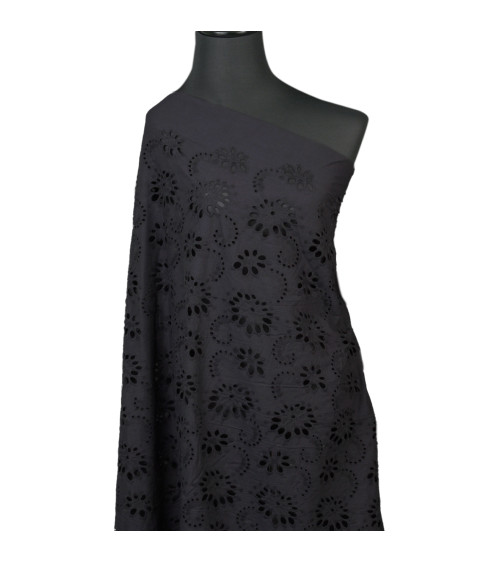 Englische Stickerei, 100 % Baumwolle, schwarze Blumen pro Meter