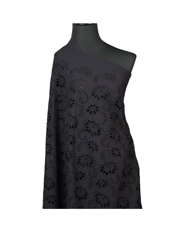Broderie anglaise 100% coton fleurs noir au mètre