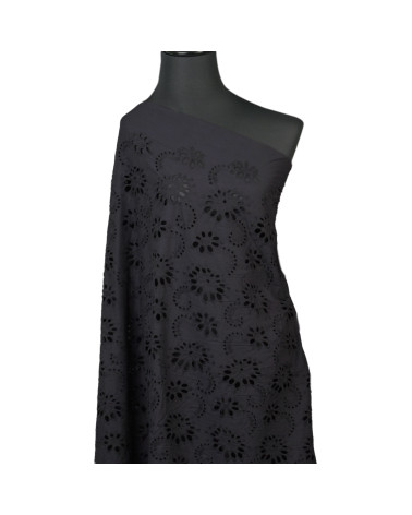 Englische Stickerei, 100 % Baumwolle, schwarze Blumen pro Meter