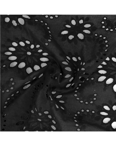 Broderie anglaise 100% coton fleurs noir au mètre
