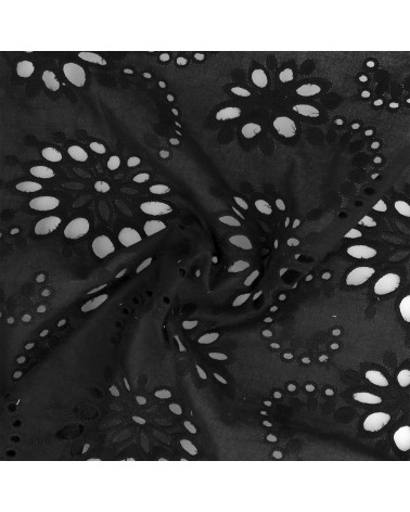 Englische Stickerei, 100 % Baumwolle, schwarze Blumen pro Meter