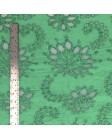 English embroidery 100% cotton nil green flowers per meter