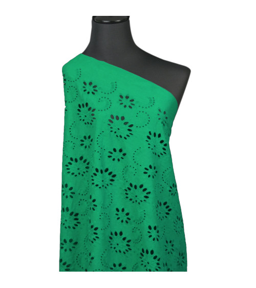 English embroidery 100% cotton nil green flowers per meter