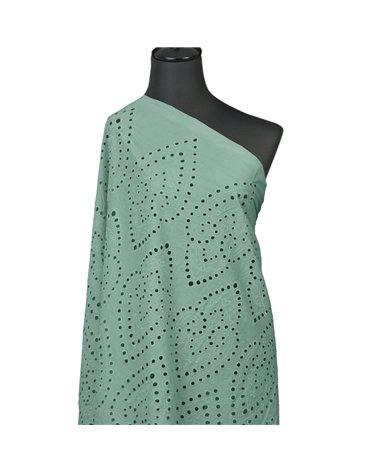 Broderie anglaise 100% coton grandes arabesques vert pâle au mètre