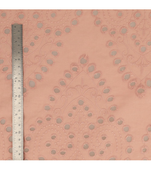 English embroidery 100% cotton large powder pink arabesques by the meter