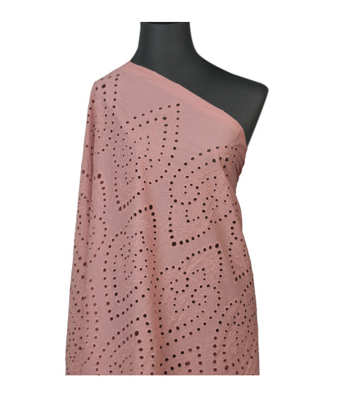 English embroidery 100% cotton large powder pink arabesques by the meter