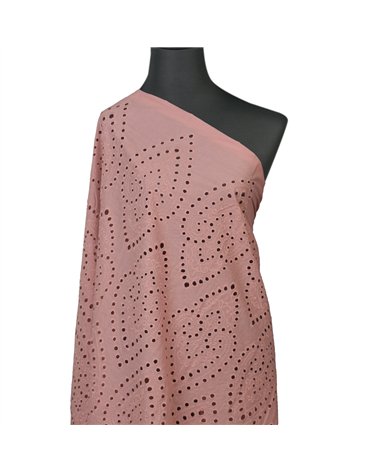Broderie anglaise 100% coton grandes arabesques rose poudre au mètre