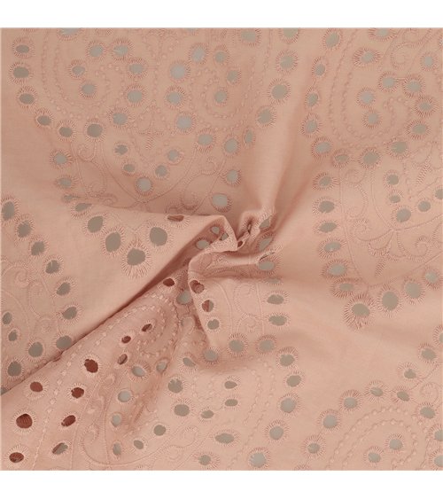 Broderie anglaise 100% coton grandes arabesques rose poudre au mètre