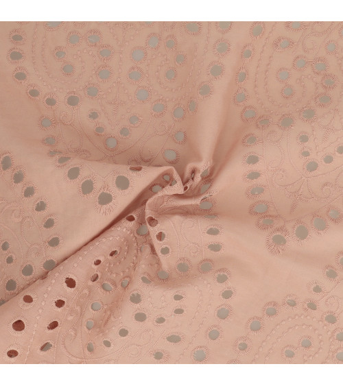 English embroidery 100% cotton large powder pink arabesques by the meter