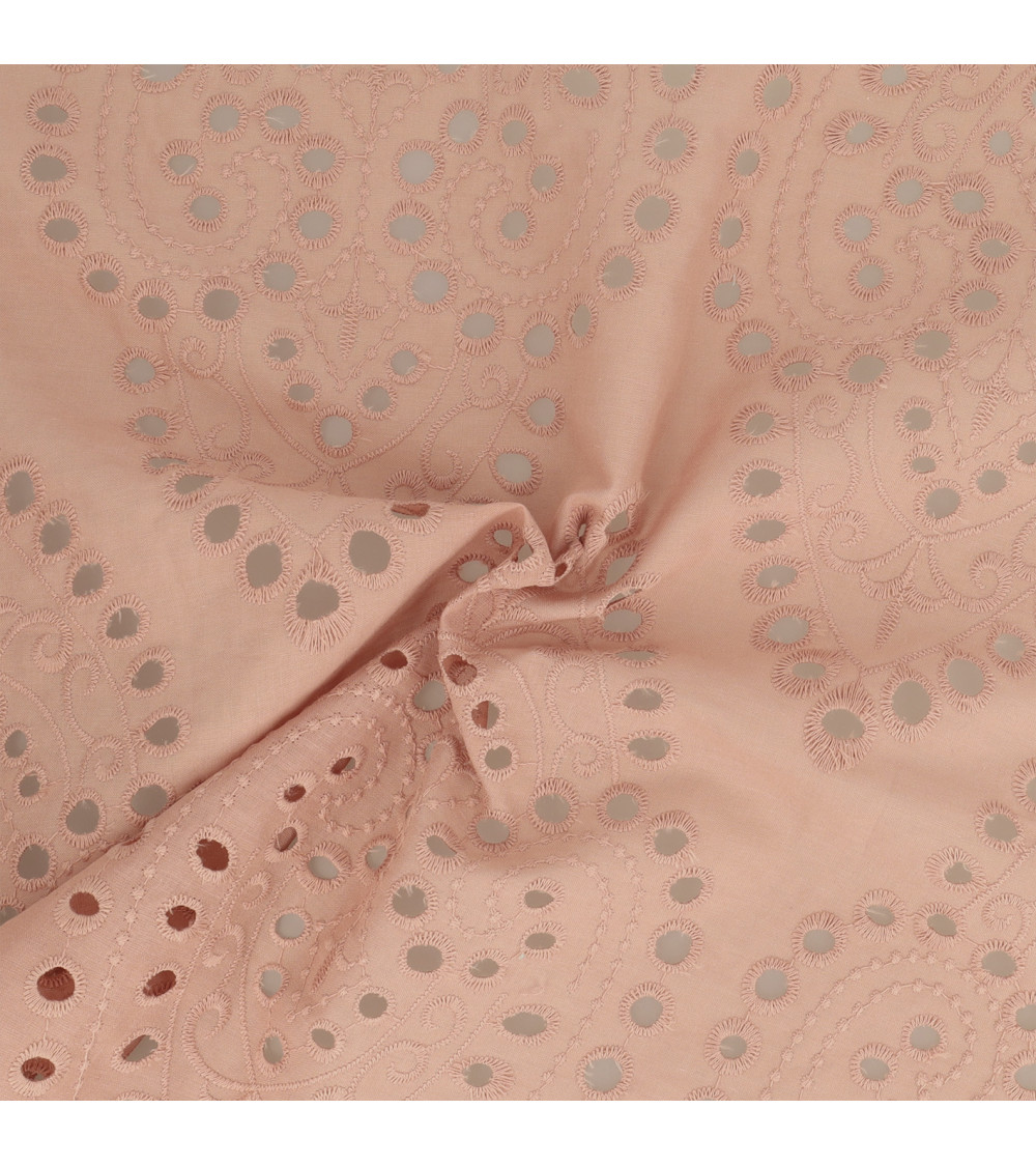 English embroidery 100% cotton large powder pink arabesques by the meter