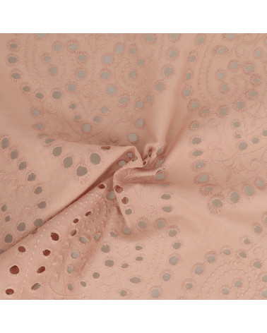 English embroidery 100% cotton large powder pink arabesques by the meter