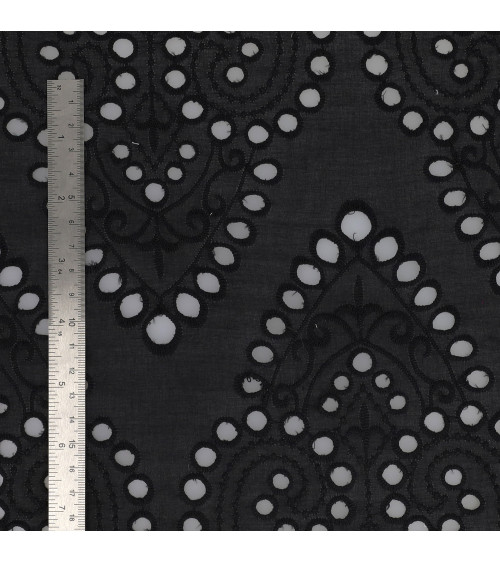 Bordado inglés 100% algodón arabescos grandes negros por metro