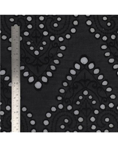 Broderie anglaise 100% coton grandes arabesques noir au mètre