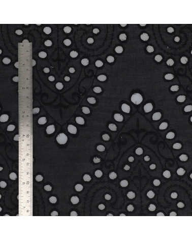 Englische Stickerei, 100 % Baumwolle, große schwarze Arabesken pro Meter
