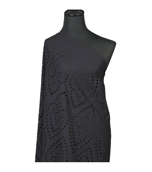 Broderie anglaise 100% coton grandes arabesques noir au mètre