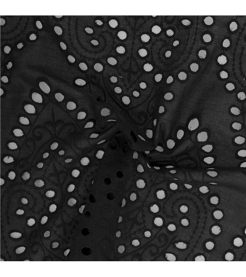 Broderie anglaise 100% coton grandes arabesques noir au mètre