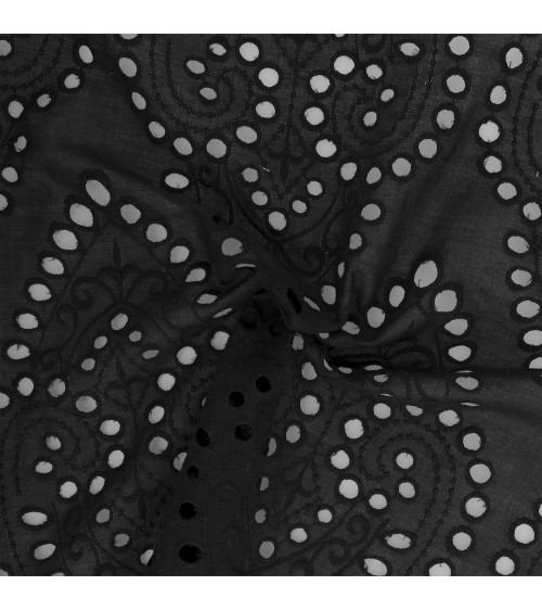 English embroidery 100% cotton large black arabesques by the meter