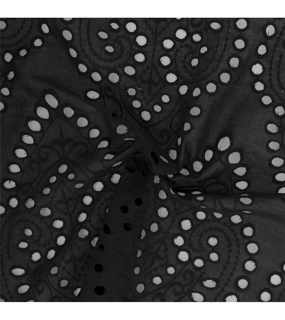 Broderie anglaise 100% coton grandes arabesques noir au mètre