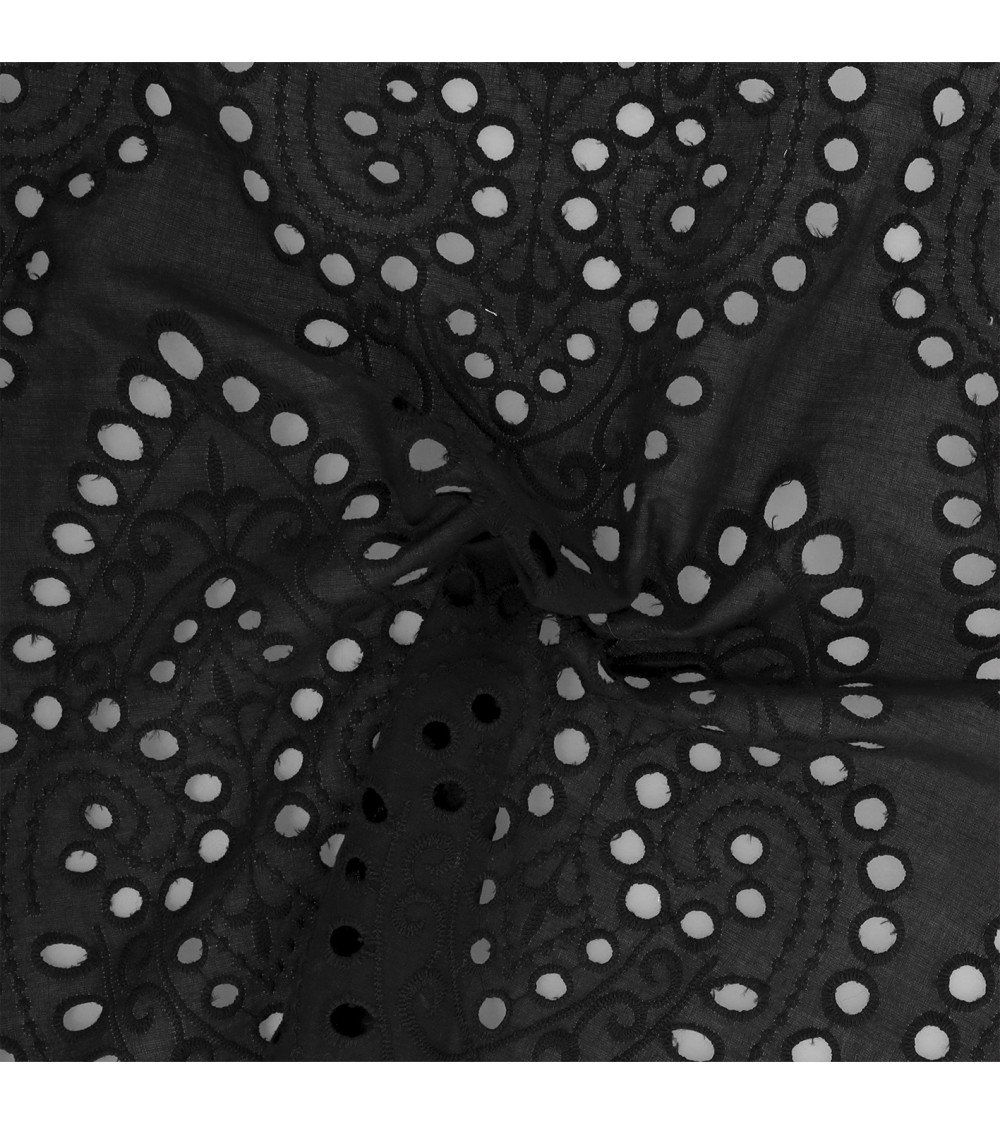 English embroidery 100% cotton large black arabesques by the meter
