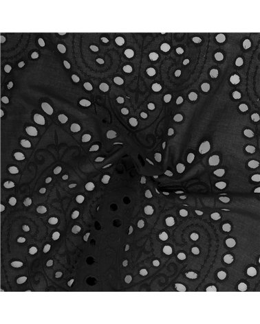 Broderie anglaise 100% coton grandes arabesques noir au mètre