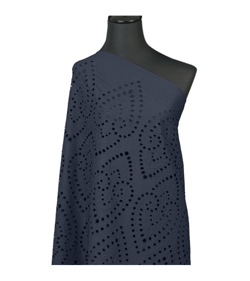 Broderie anglaise 100% coton grandes arabesques marine au mètre