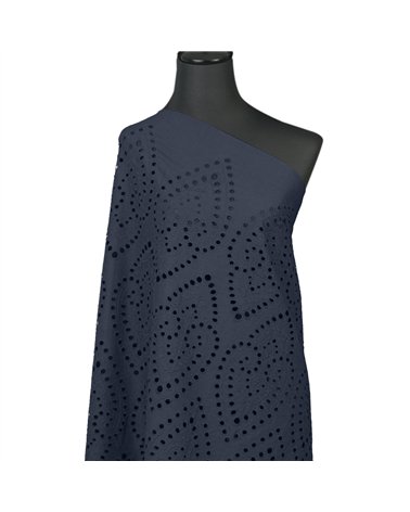 Broderie anglaise 100% coton grandes arabesques marine au mètre