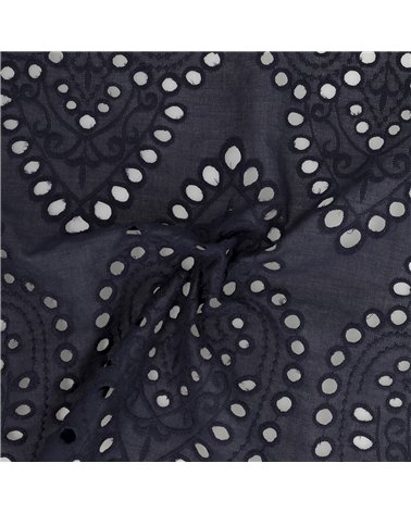 Broderie anglaise 100% coton grandes arabesques marine au mètre