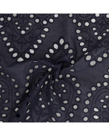 English embroidery 100% cotton large navy arabesques per meter