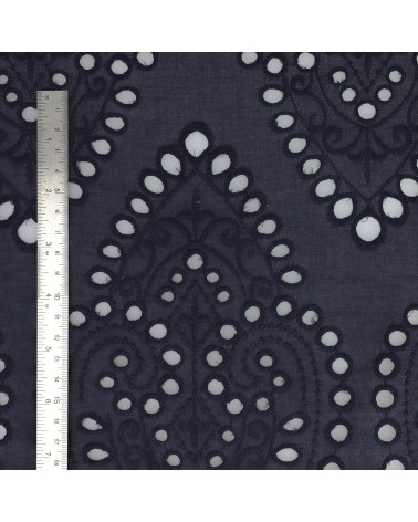 Ricamo inglese 100% cotone grandi arabeschi blu navy al metro