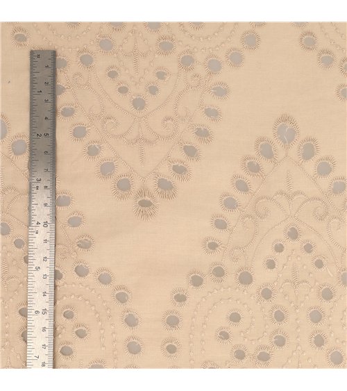 Broderie anglaise 100% coton grandes arabesques mastic au mètre