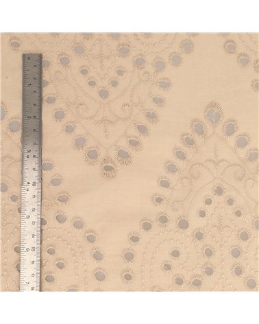 Broderie anglaise 100% coton grandes arabesques mastic au mètre