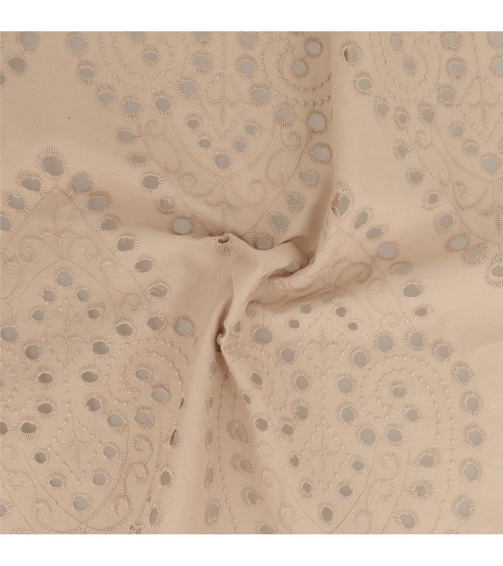 Broderie anglaise 100% coton grandes arabesques mastic au mètre