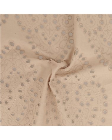 Broderie anglaise 100% coton grandes arabesques mastic au mètre