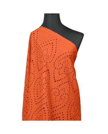 Broderie anglaise 100% coton grandes arabesques orange au mètre