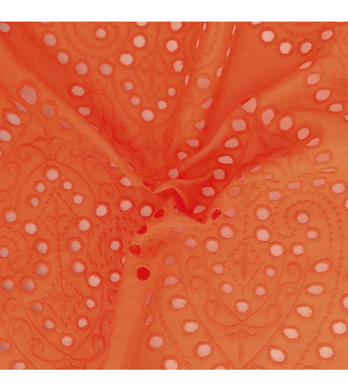 English embroidery 100% cotton large orange arabesques per meter