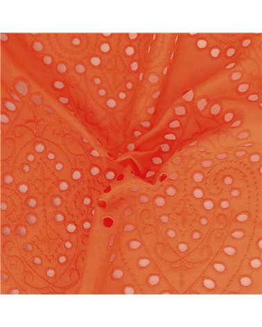 Broderie anglaise 100% coton grandes arabesques orange au mètre