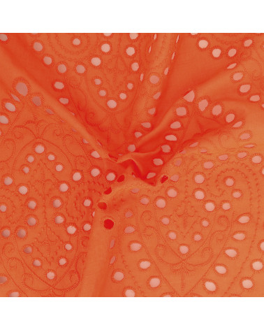 English embroidery 100% cotton large orange arabesques per meter