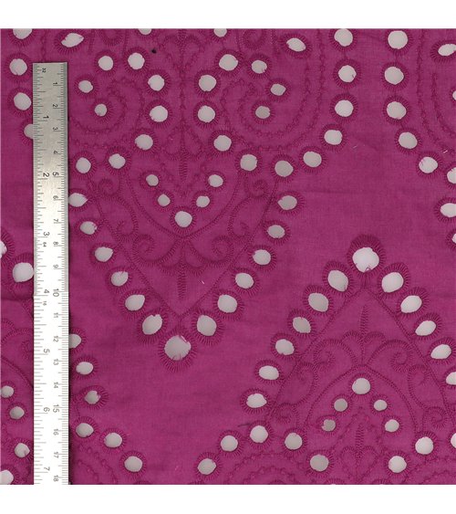 Broderie anglaise 100% coton grandes arabesques violet au mètre