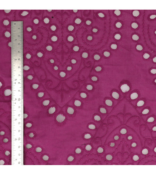 English embroidery 100% cotton large purple arabesques by the meter