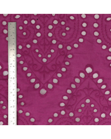 Englische Stickerei aus 100 % Baumwolle, große violette Arabesken pro Meter