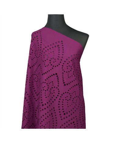 Broderie anglaise 100% coton grandes arabesques violet au mètre
