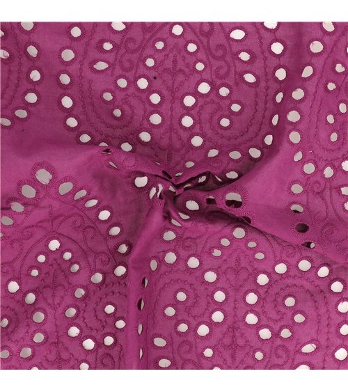 Broderie anglaise 100% coton grandes arabesques violet au mètre