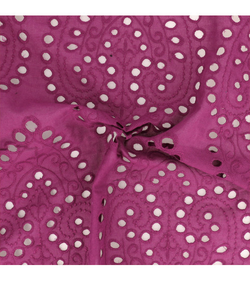 Englische Stickerei aus 100 % Baumwolle, große violette Arabesken pro Meter