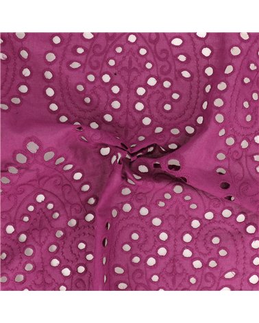 Broderie anglaise 100% coton grandes arabesques violet au mètre