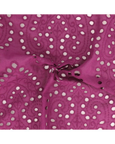 Englische Stickerei aus 100 % Baumwolle, große violette Arabesken pro Meter