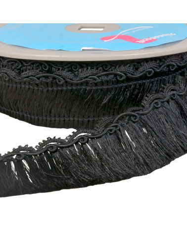 Bobina de 10m de flecos con trenza festoneada negra de 34mm