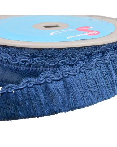 10m spool of fringe with 34mm scalloped braid, navy blue