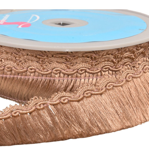 Bobina de 10m de fleco con trenza festoneada marrón claro de 34mm