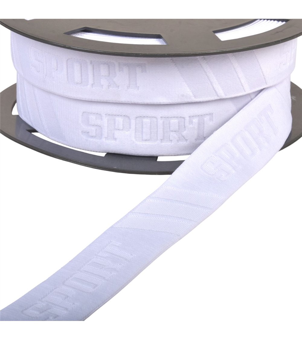 Bobine 20m élastique sport en relief 32mm blanc