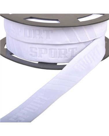 Bobine 20m élastique sport en relief 32mm blanc